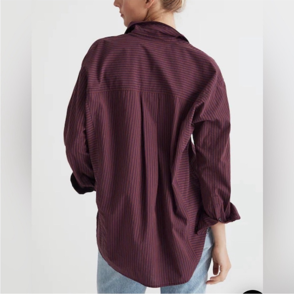 Madewell Burgundy Striped Button Down Shirt - Picture 2 of 6